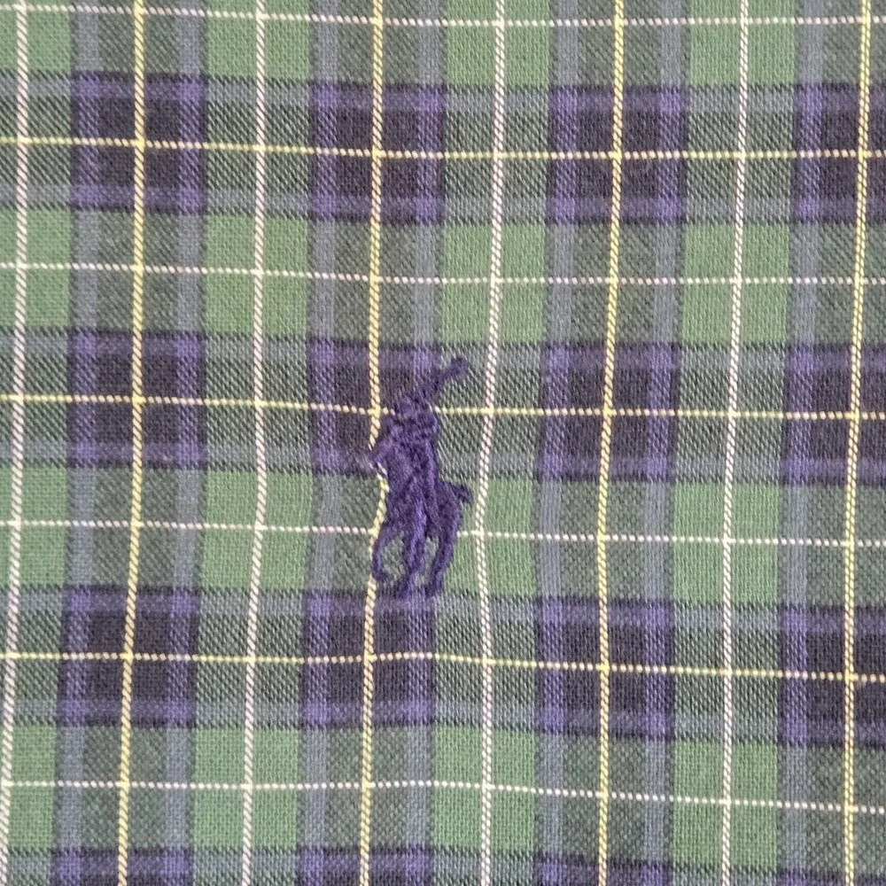 Polo Ralph Lauren Mens Large Blue‎ Green Plaid Long Sleeve Pony Logo